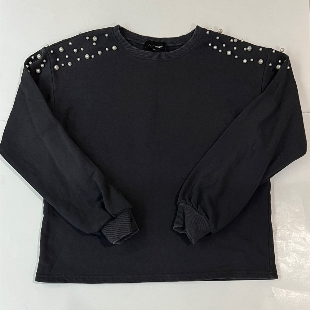 Women’s Lucy Paris Pearl-Embellished Black Sweatshirt in size small